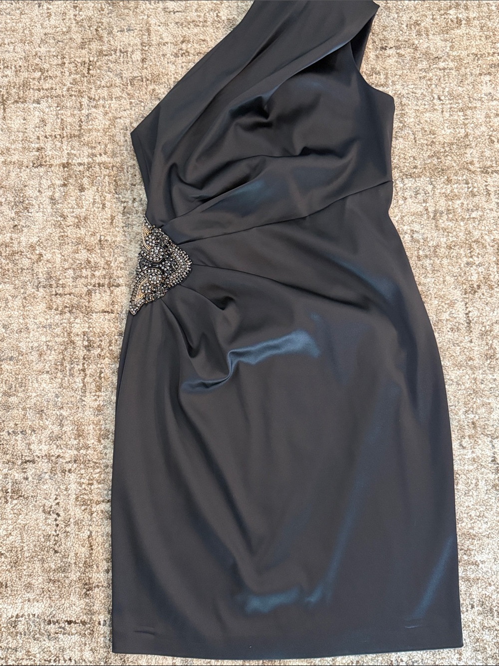 Eliza J Elegant One-Shoulder Black Cocktail Dress with Embellished Waist